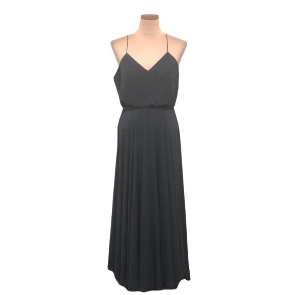 Jenny Yoo Collection Maxi Dress Size 0 Dark Gray Blouson Waist Gown - Picture 1 of 10